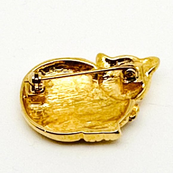 Vintage Gold Tone Small Cat Brooch/Pin with Rhinestones - Picture 2 of 3